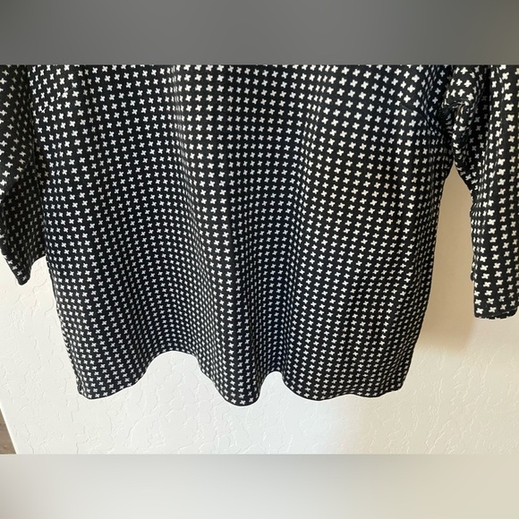 Talbots|Check Jacquard Knit Top in Black & White, Tie Details—Size 2X Petite - Picture 5 of 13
